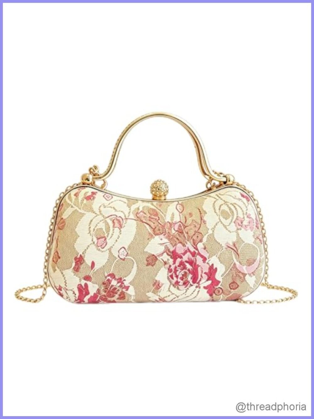 Vintage Embroidered Floral Clutch Purse with Chain Straps